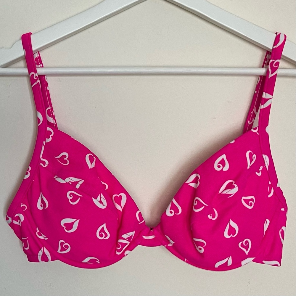 Victoria’s Secret • 36C • Vintage Push Up Swim Bikini Top Hot Pink Heart Print